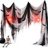 Huanmin Set di 8 pezzi di tessuto decorativo per Halloween, con teli, 24 pipistrelli e 12 ragni 3D, Tessuto per Hallo-ween bianco/nero, per porte, finestre, verande, giardini e feste di Halloween