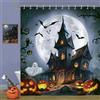 Bonhause Tenda Doccia Halloween Castello Luna Zucca Fantasma Tende per Doccia in Poliestere Impermeabile Antimuffa Lavabile Tende Bagno 180 x 180 cm con 12 Ganci