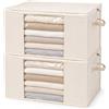 DHNEIYGC Set da 2 Contenitori per Armadio, Scatole per Vestiti, Scatole Pieghevoli in Tessuto Misto Cotone con Cerniera e Finestra Trasparente, 60 x 40 x 35 cm, Vestiti, Biancheria da Letto e Coperte, Beige