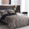 Jemiipee Set Copripiumino 220x240 cm, Marrone, Federe 65x65 | Sacco Copripiumino Matrimoniale, Motivo a Foglie Tropicale, Microfibra