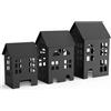 Dijia Set di 3 casette decorative in metallo, casette luminose in nero, set di portacandele moderni per casa, giardino e terrazza, decorazione per tutto l'anno, per interni ed esterni, nero