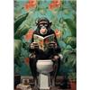 Zamety Immagine da bagno, scimmia su WC, immagini A3, divertente immagine con animale, poster umoristico, decorazione da parete per bagno, servizi igienici, ospiti, WC, 30 x 40 cm, senza cornice