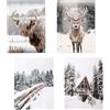 FENGQQKJ Set di 4 quadri invernali da parete senza cornice, immagini natalizie, decorazione invernale, invernale, estetica, stampa natalizia, cervo e bovino, 20 x 30 cm, per soggiorno