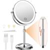 Benbilry Specchio da trucco illuminato con ingrandimento 10X e luci a 3 colori, luminosità e altezza regolabili, 17,8 cm, girevole a 360°, ricaricabile, specchio da trucco con illuminazione (argento)