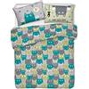BIANCHERIAWEB Copripiumino Sacco Piumone Pensieri Delicati Cotone Disegno Happy Cat Singolo Verde