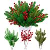 LuckyCao Confezione da 60 aghi di pino artificiale, piante verdi, aghi di pino e rametti di agrifoglio di Natale, bacche artificiali per fai da te, ghirlande natalizie, decorazioni, ghirlande, mazzi di fiori