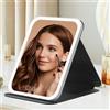 Colexy Specchio Trucco con Luci LED, Grande Specchio da Viaggio Pieghevole,Specchio Cosmetico Pelle PU,LED Specchio da Tavolo,Specchio da Scrivania Touch Make Up,3 Temperature di Colore (Square Nero)
