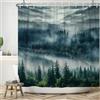 ASDCXZ Wald Tenda da doccia 180 x 180 cm, paesaggio naturale, blu verde, nebbia, giungla, montagna, nuvola, bagno, lavabile, in poliestere, impermeabile, per vasca da bagno con 12 ganci