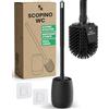 PTMS® Scopino WC Silicone Nero - Scopino Bagno WC con Porta Scopino per WC | Scopino WC Silicone da Muro Senza Forare o da Appoggio - Scopettino WC con Vaschetta di Raccolta e 2 Supporti Adesivi