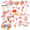 Daveinmic Set Festa Compleanno 44 Pezzi, 11 Cappellini con Pompon + 33 Accessori Foto Rosé Gold Glitter, Decorazioni Selfie per Feste