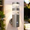 NBHANYUAN Lighting Applique da Parete Esterno LED Moderno Lampade Esterni Luce a Giardino Argento Inox SUS316 3000K Bianco Caldo 220V 9W 1000LM IP54 (007-2PIR, con Sensore di Movimento)