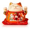 HERCHR Salvadanaio Gatto Portafortuna, Maneki Neko in Ceramica da 4,5 Pollici Salvadanaio Portafortuna Carino Porta Fortuna Buon Auguri Ceramica Portafortuna Gatto Salvadanaio(arancia)