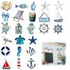 YoneJave Set da 24 Decorazioni Nautiche in Legno, Decorazioni da Parete Stile Marino in Blu Bianco e Rosso, Pendenti da Parete in Legno con Corda per Reti Decorative e Feste in Spiaggia