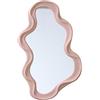 Mokoze Specchio asimmetrico da parete, creativo, unico, ondulato, 41 x 25 cm, bordo irregolare rosa, per bagno e soggiorno