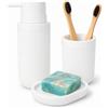 Relaxdays Accessori da bagno, set 3 pz, dispenser sapone, ciotola, bianco | Bicchiere, poliresina