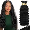Hxxcoup Deep Wave Braiding Human Hair Extension #1B Natural Black prolungamento capelli Unprocessed Human Hair Extensions For Boho Braids No Weft 50g/bundle Total 150g 16 16 16 Inch
