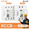 ETEK Interruttore differenziale ETEK TIPO B RCD per corrente di dispersione a terra, montaggio su guida DIN, 1P N 3P N 40A 63A 100A 30mA 300mA per caricatore EV, RCD EKL6
