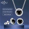 IOGOU Collana con ciondolo Moissanite in nastro 925 Set di orecchini con diamanti neri Set di gioielli placcati in oro bianco 18 carati per regali per donne e uomini