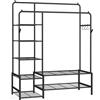 SONGMICS Appendiabiti, Armadio Aperto, con 7 Ripiani, Struttura in Metallo, Barra Appendiabiti, per Camera da Letto, Soggiorno, Ingresso, Nero/Bianco
