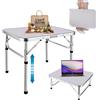 NONE Tavolo Pieghevole 60x45 cm, Tavolo da Campeggio e Picnic con 2 Altezze Regolabili 26/56 cm