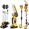 Sega a Catena Elettrica 2 in 1 Senza Fili con Asta Estensibile e Altezza Regolabile, Mini Motosega da 6 Pollici Brushless con 2 Batterie, Portata Massima 1,77 Metri per Potatura Rami Alti