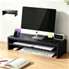 Supporto per monitor in legno, supporto per computer da scrivania, supporto per stampante, supporto per monitor da scrivania con slot per cellulare, gestione dei cavi, 2 livelli, 42X23.5X14.2cm, Nero
