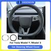 heenvn Coprivolante per auto in vera pelle a forma di D da 36 cm per Tesla Model 3/Y Protezione antiscivolo per volante auto Nero Bianco