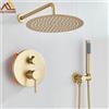 quyanre Set Rubinetteria Doccia Oro Spazzolato, Sistema Doccia a Pioggia, Miscelatore Acqua Calda e Fredda a Incasso, Rubinetto Doccia Rotondo per Bagno