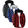 JACKETOWN Camicia da Boscaiolo da Uomo Flanella con Cappuccio a Maniche Lunghe Quadri da Uomo Camicia Casual Vintage a Quadri con Bottoni Giacca con Tasca Confezione da 3 M-3XL
