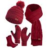 Yutdeng 4 Pezzi Donna Set Cappello Sciarpa Guanti e Calze Inverno Caldo | Berretto con Pompon in Maglia Scaldacollo Sciarpe Lunghe Guanti Touch Screen e Calzini Invernale Accessori Moda Regalo Natale
