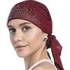 YJZQ Bandana da donna plissettata, con elastico e strass, foulard in stile etnico, per persone che si sottopongono a chemioterapia o che soffrono di alopecia
