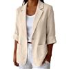 Generic Giacca blazer da donna in lino leggera con maniche a 3/4 cardigan cappotto estivo leggero abiti con tasche giacche di lino per le donne