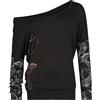 Full Volume by EMP Donna Camicia Nera Sciolta a Maniche Lunghe con Stampa