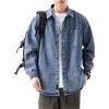 Generic Camicia da uomo in denim, a maniche lunghe, in jeans, da lavoro, vestibilità regolare, casual, con bottoni e tasche