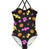 LI ZHI XIN Costume da bagno intero da bambina, costume da bagno, costume da bagno, set bikini per bambini, età 3-10 anni, gatto zucca di Halloween