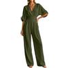 Generisch Tuta da donna elegante e festosa, lunga sciancrata, scollo a V, maniche a 3/4, gamba larga, tuta, pagliaccetto per ospiti di nozze, pagliaccetto estivo alla moda