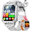 LIGEON 1400 mAh Smartwatch Uomo 20 Giorni Autonomia Grande Batteria 2,0″ HD Orologio Chiamate Bluetooth,Monitor Frequenza Cardiaca/Sonno/Lampada LED,2 Caricabatterie,Orologio Fitness,Argento