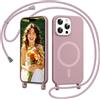 Coiwxmoi Magnetica Cover per iPhone 14 Pro Max con Cordino Regolabile, [Compatibile con MagSafe] Custodia con Collana Tracolla Laccio Collo Liquido TPU Silicone Lanyard Antiurto Case, Rosa