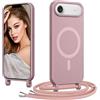 Coiwxmoi Magnetica Cover per iPhone 17 Air con Cordino Regolabile, [Compatibile con MagSafe] Custodia con Collana Tracolla Laccio Collo Liquido TPU Silicone Lanyard Antiurto Case, Rosa