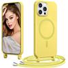 Coiwxmoi Magnetica Cover per iPhone 12 Pro Max con Cordino Regolabile, [Compatibile con MagSafe] Custodia con Collana Tracolla Laccio Collo Liquido TPU Silicone Lanyard Antiurto Case, Giallo