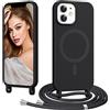 Coiwxmoi Magnetica Cover per iPhone 12 con Cordino Regolabile, [Compatibile con MagSafe] Custodia con Collana Tracolla Laccio Collo Liquido TPU Silicone Lanyard Antiurto Case, Nero