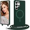 Coiwxmoi Magnetica Cover per Samsung Galaxy S23 Ultra con Cordino Regolabile, [Compatibile con MagSafe] Custodia con Collana Tracolla Laccio Collo Liquido Silicone Lanyard Antiurto Case, Verde Scuro