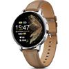 TIFOZEN Smartwatch Donna, 1,27 Elegante e Piccolo con Cardiofrequenzimetro/SpO2/Sonno/Ciclo Mestruale/120+ modalità Sportive/Contapassi/Cinturino in Pelle per Android e iOS (Argento/Marrone)