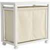 HOMCOM Cesto Portabiancheria a 2 Scomparti 2x20L con Ruote, Cesta Panni Sporchi in Bambù, Sacca Rimovibile, Bianco | Aosom Italy