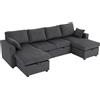 HOMCOM Divano Letto Angolare 282 cm Estraibile con Doppie Chaise Longue Contenitore, Grigio Scuro | Aosom Italy