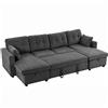 HOMCOM Grande Divano Letto a U Estraibile con 2 Chaise Longue, Vani Contenitore e 2 Cuscini, in Ciniglia, Grigio Scuro | Aosom Italy