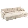 HOMCOM Grande Divano Letto Angolare a U Estraibile con 2 Chaise Longue, Vani Contenitore e 2 Cuscini, in Ciniglia, Beige | Aosom Italy