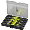 goobay Set di cacciaviti di precisione, 7 pezzi, magnetici ed ergonomici; strumenti meccanici di precisione per elettronica, orologiai e modellismo, acciaio al cromo vanadio, con scatola di