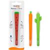 SCATTO ENERGIA CREATIVA | 6 Penne a Sfera Frutta e Verdura - Inchiostro Blu - Punta 1 mm - Design Anguria, Carota e Cactus