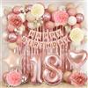 Netnology Palloncini 18 Anni Compleanno Bambina, Palloncini Compleanno Oro Rosa | Decorazioni Compleanno con Striscione Buon Compleanno, Palloncini Cuore Foil,Numero 18,Tende Metalliche Rosegold,Pompons Rosa